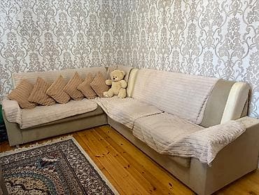 divan satisi: Künc divan dəsti - Forma: L-şəkilli künc divan - Rəng: Bej/krem — 3