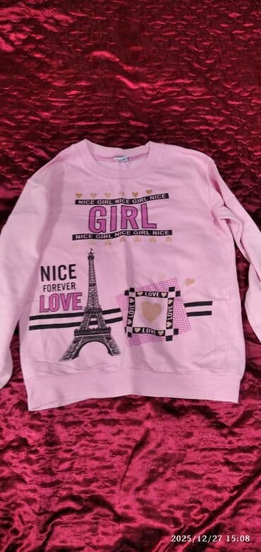 Qız uşaqları üçün geyim dəsti - Açıq çəhrayı sweetshirt: Ön hissədə