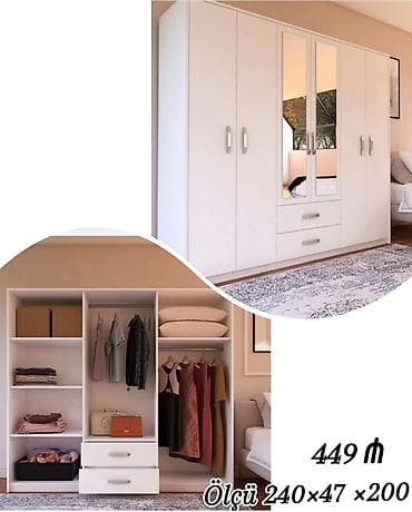 Ağ rəngli çoxfunksiyalı paltar şkafı - Ölçü: 240 × 47 × 200 sm -