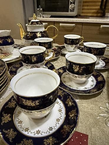 cay: Çay dəsti, rəng - Göy, Farfor, 6 nəfərlik — 7
