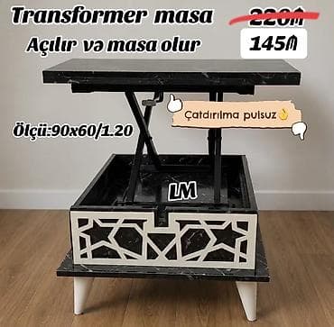 Transformer masa – açılıb yüksəlir və yemək masasına çevrilir. Qara lalafo.az -da Transformer masa – açılıb yüksəlir və yemək masasına çevrilir. Qara