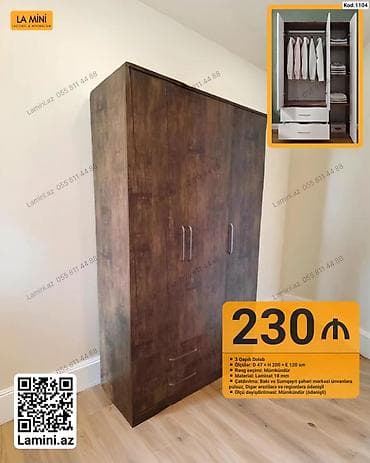 skafi: Kod: 1104 3 qapılı paltar dolabı - Ölçülər: D 47 × H 200 × E 120 sm - — 1