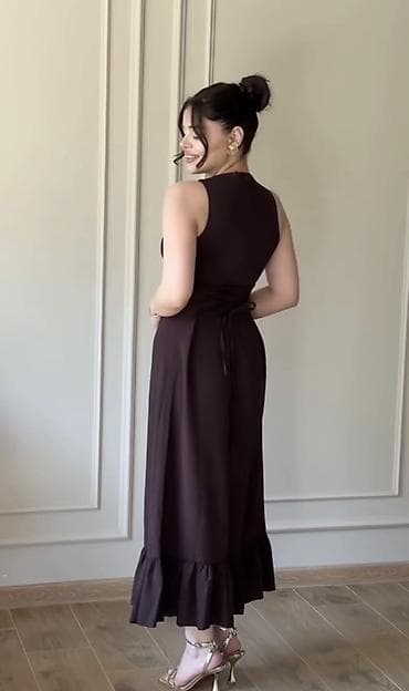 sade don: Qadın donu – qəhvəyi, midi uzunluqda - Model: qolsuz, qapalı dairəvi — 3