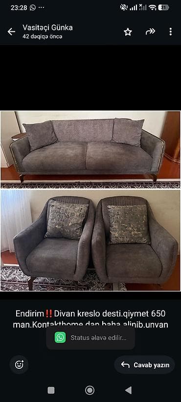 Endirim‼️Divan kreslo desti.qiymet 650 man.Kontakthome.dan baha — 1