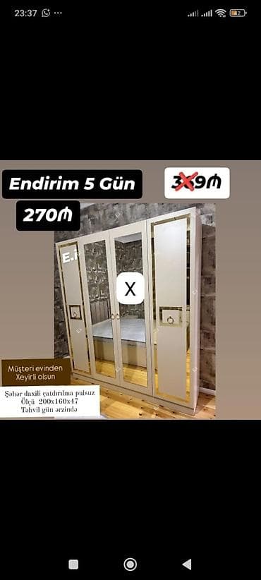 4 qapılı paltar şkafı - Endirim 5 gün: 270₼ (əvvəl 390₼) - Ölçü