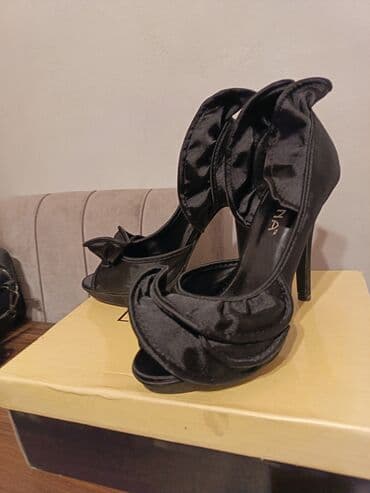 женские туфли с открытым носком: Qara zərif qadın tufliləri 38 razmer - Model: Açıq burunlu, yüksək — 2