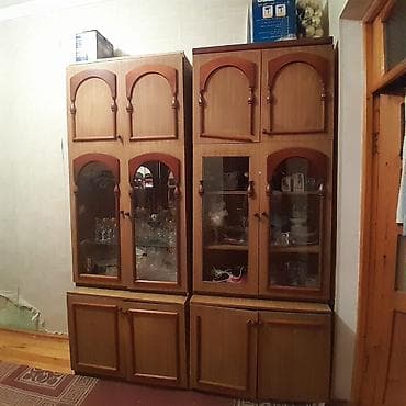 Mebel dəsti – vitrinli bufet şkaf - Material: ağac teksturalı