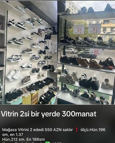 Mağaza vitrini satılır – 2 ədəd bir yerdə. • Tip: Ayaqqabı və