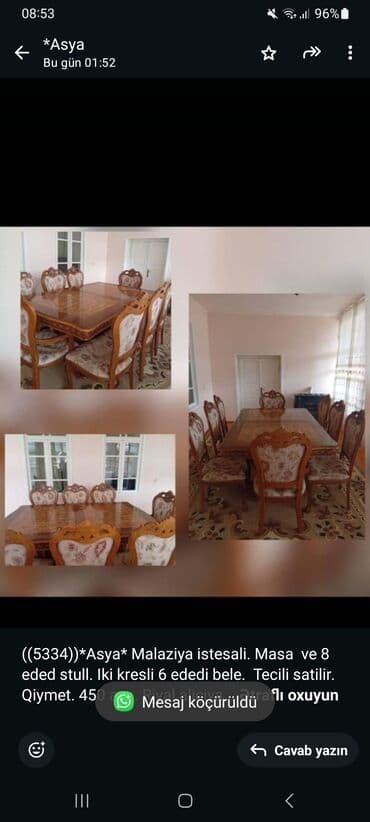 taxta stular: Qonaq otağı üçün, Açılmayan, Dördbucaq masa, 8 stul — 1