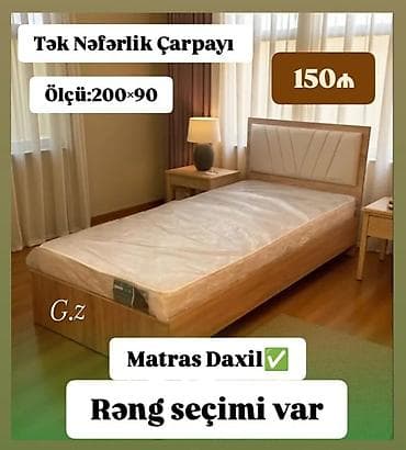 Tək nəfərlik çarpayı – ölçü 200×90 sm - Matras daxildir - Rəng seçimi