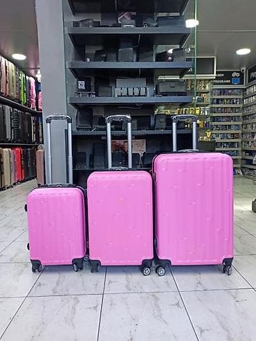 dart: Məhsul: 3-lü çamadan dəsti – parlaq çəhrayı rəng - Ölçülər: kabin — 1