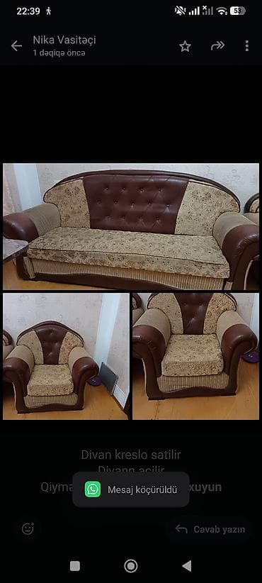 Divan kreslo satilir Divann acilir Qiymət 160 AZN Ünvan Sumqayıt