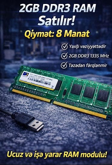 Operativ yaddaş (RAM) 2 GB, 1333 Mhz, DDR3, PC üçün, İşlənmiş lalafo.az -da Operativ yaddaş (RAM) 2 GB, 1333 Mhz, DDR3, PC üçün, İşlənmiş