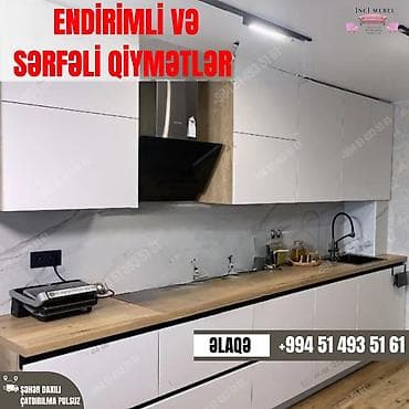 Mətbəx mebeli – “İnci Mebel” dizaynı - Müasir minimal üslub: ağ ön