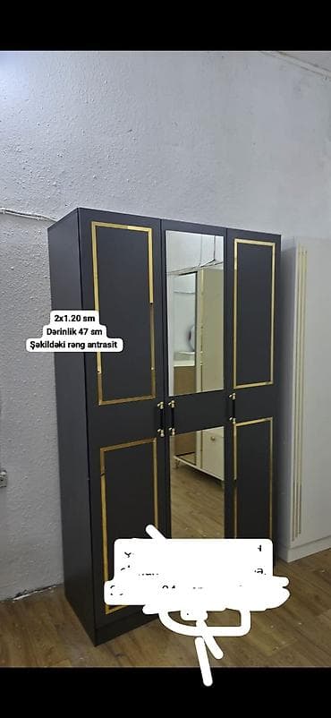 dolab kupe: Yeni, 4 qapılı, Güzgülü, Boz, Digər material, Açılan, Düz dolab — 1