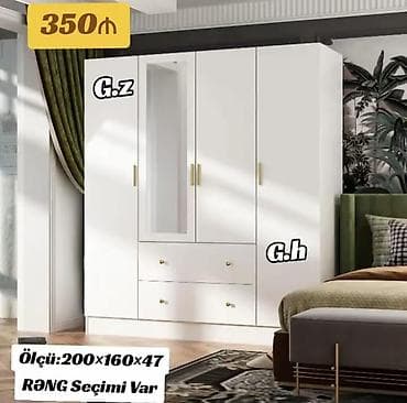 asilqan dolab: 3 qapılı, Güzgülü, Ağ, Açılan, Düz dolab — 1