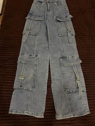 Пальто: Yüksək ciblərə sahib denim kargo şalvar - Material: orta qalınlıqda — 1