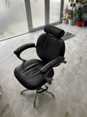 tibbi kreslo: Bərbər/kosmetologiya üçün peşəkar kreslo - Material: qara rəngli süni — 2