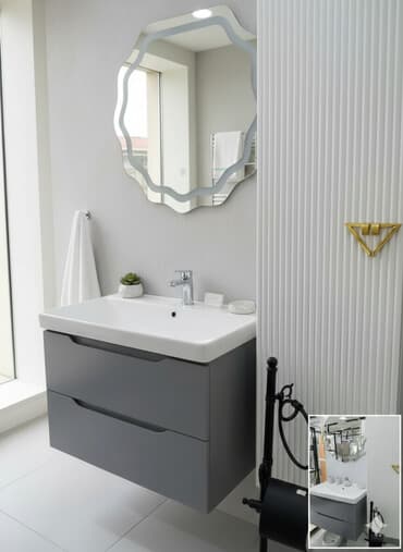 окна бу купить: Banyoya quraşdırılan, boz rəngli iki siyirtməli asma rəf dəsti. Dəstə — 1