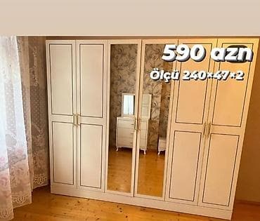 Yeni, 6 qapı, Güzgülü, Ağ, Digər material, Açılan, Düz dolab