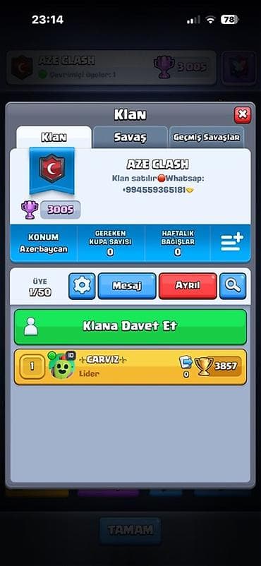 car wash: Clash Royale oyunu üçün “AZE CLASH” klanı satılır. Xüsusiyyətlər: - — 1
