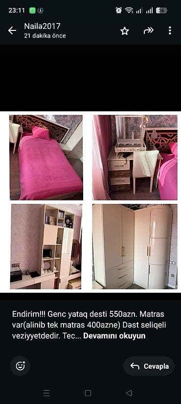 krovat satilir: Endirim!!! Genc yataq desti 550azn. Matras var(alinib tek matras — 1