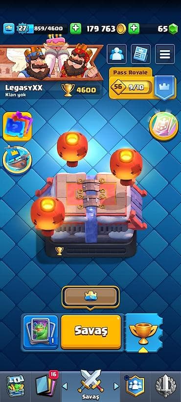 - Kral səviyyəsi: 27 - Kubok: 4600 - Ad: LegasyXX (klan yoxdur) -