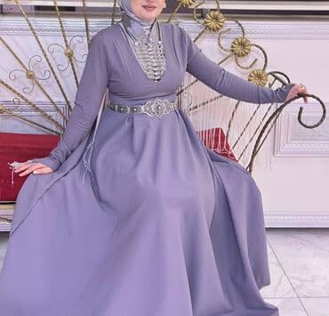 lalafo ziyafet geyimleri: Qadın üçün zərif milli üslubda uzun don. - Rəng: boz - Dizayn: boğaza — 4