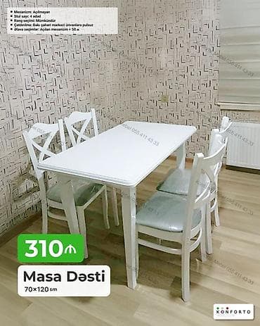 kohnə stul: Masa Dəsti – 70×120 sm Xüsusiyyətlər: - Masa ölçüsü: 70×120 sm - — 1