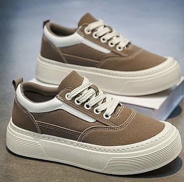 Мужская обувь: Qəhvəyi-bej rəng palitrasında casual unisex idman ayaqqabısı. - Üst — 2