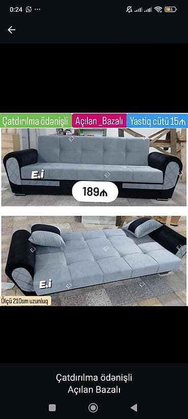divan olcusu: Açılan-bazalı divan - Mexanizm: asanlıqla açılıb yatağa çevrilir - — 1