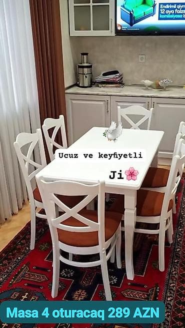 Mətbəx üçün, Yeni, Dördbucaq masa, 4 stul