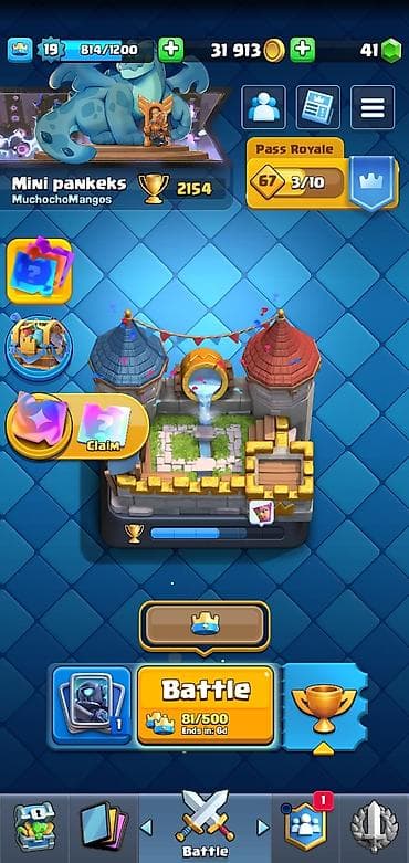 Clash Royale hesabı - Kral səviyyəsi: 19 - Kasa: 31 913 qızıl, 41 daş