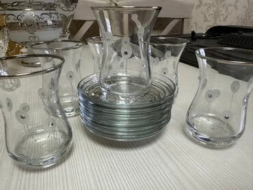 Çay dəsti, rəng - Gümüşü, Şüşə, 6 nəfərlik