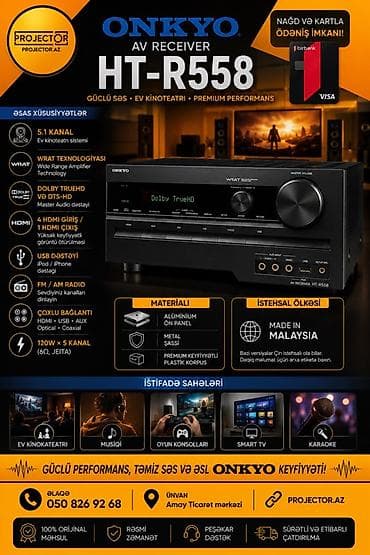 ONKYO HT-R558 AV Receiver Əsas xüsusiyyətlər: - 5.1 kanal ev