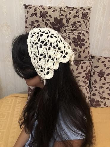 Zərif əl işi kroşe saç örtüsü/bandana - Material: qalın, yumşaq