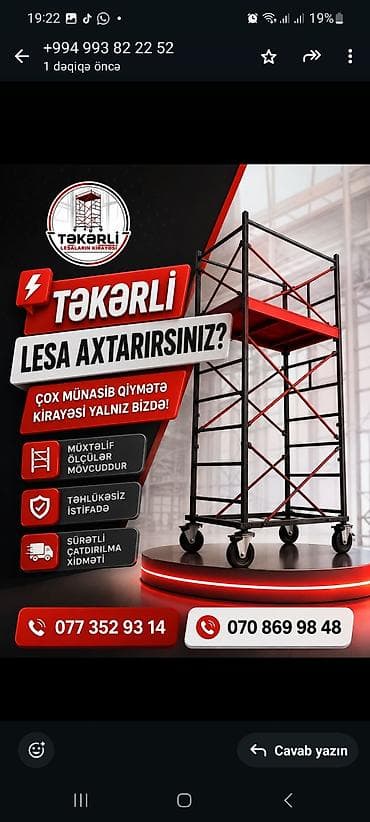 8 mart hediyesi: Təkərli lesa icarəsi – tikinti, fasad boyası, suvaq, montaj və digər — 5