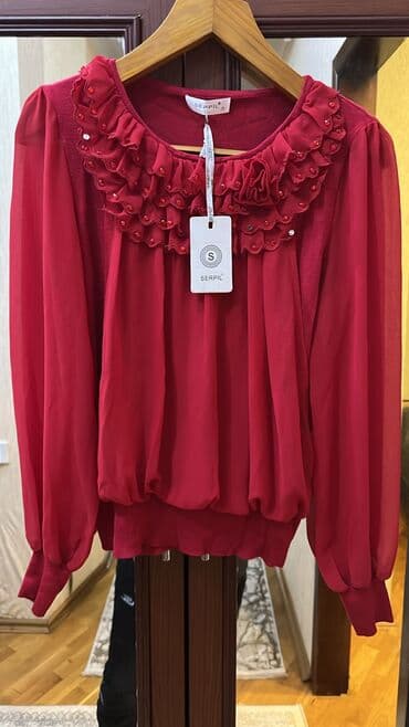 женская ажурная кофта: Qadınlar üçün qırmızı bluz – SERPİL brendi - Ölçü: S (etiket üzərində — 1