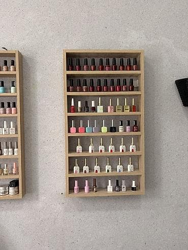 divar rəf: Divar üçün manikür lak rəfi – çoxsəviyyəli, taxta karkas - Məhsul — 2