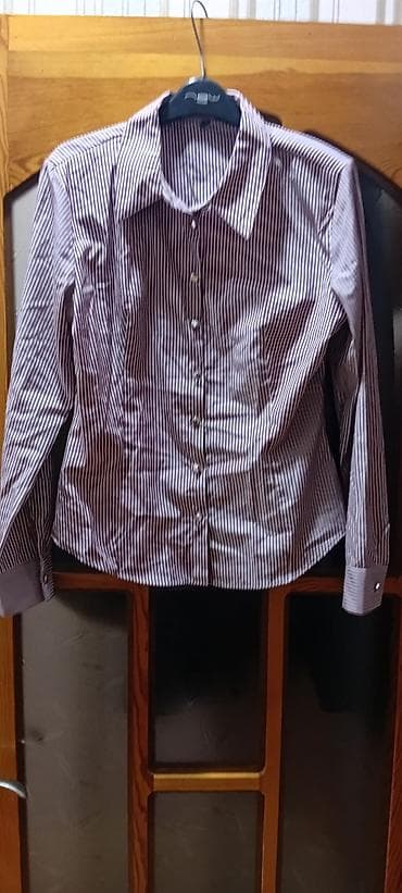 Qadın zolaqlı köynək - Stil: Klassik, düyməli, uzunqol - Rəng/naxış