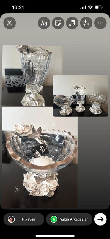 Asılqanlar: Şüşə və keramika qarışığıdan hazırlanmış, əl işi gümüşü gül detalları — 6