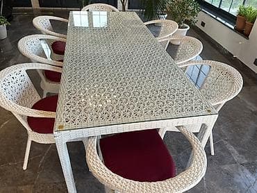 8 nəfərlik rattan yemək dəsti - Tərkib: 1 ədəd böyük düzbucaqlı masa at lalafo.az 8 nəfərlik rattan yemək dəsti - Tərkib: 1 ədəd böyük düzbucaqlı masa