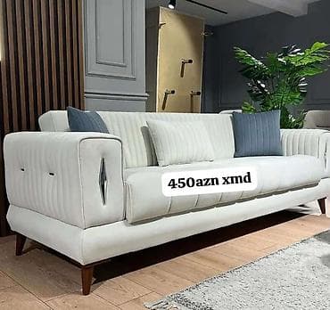 Mebel: 3 nəfərlik zərif dizaynlı divan - Rəng: Açıq krem/əyri ağ ton