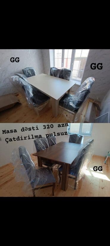 stullarin uzlenmesi: Qonaq otağı üçün, Yeni, Dördbucaq masa, 6 stul — 1