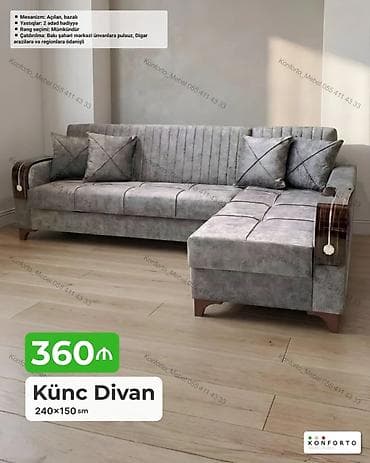 Künc divan – 240×150 sm - Mexanizm: açılan, bazalı (yataq funksiyalı — 1