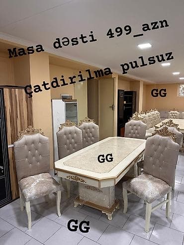 Qonaq otağı üçün, Yeni, Açılmayan, Dördbucaq masa, 6 stul