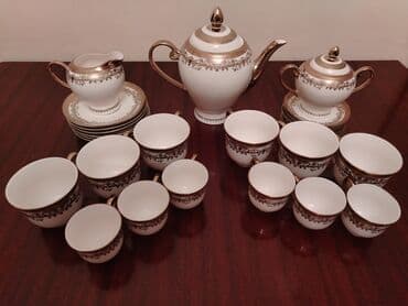 çay qaşığı: Çay dəsti, rəng - Qızılı, Farfor, 6 nəfərlik, Türkiyə — 1