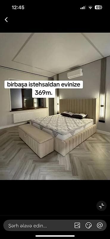 Müasir dizaynlı yataq dəsti – yumşaq başlıqlı, parça üzlü platforma lalafo.az -da Müasir dizaynlı yataq dəsti – yumşaq başlıqlı, parça üzlü platforma