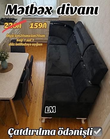 Mətbəx divanı – qara rəng, müasir dizaynlı. Ölçü: 1 m 20 sm x 1 m 70 — 1