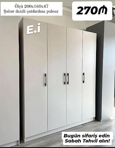 4 qapılı dolab 270 azn rəng seçimi var çatdırılma var endirimli qiymət